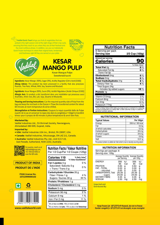Vadilal Kesar Mango Pulp - 800gm