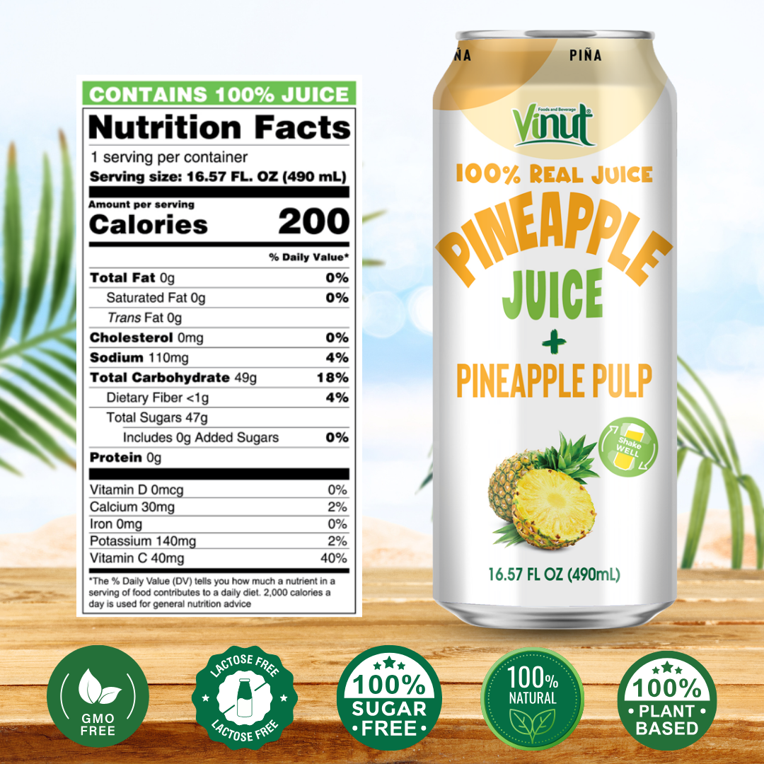 A.D 100% Pineapple Juice With Pulp - 490ml